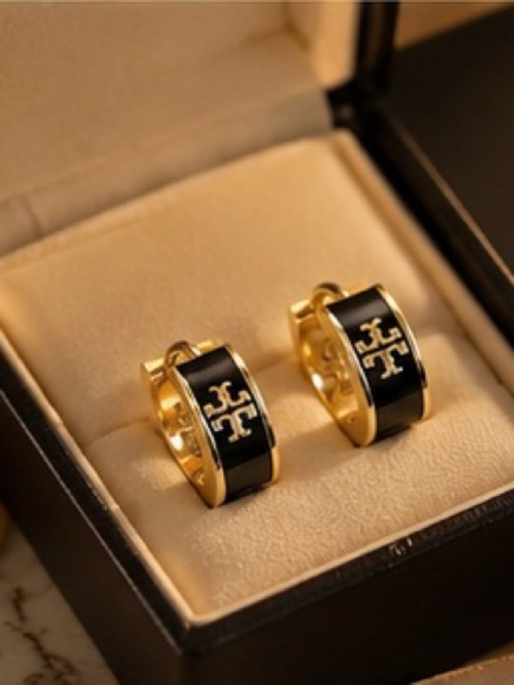 Black Enamel Gold Earrings | Designer Inspired Luxury Earrings